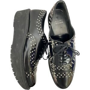 Stuart Weitzman Black Studded Patent Leather Platform Oxfords SW 88216 size 9
